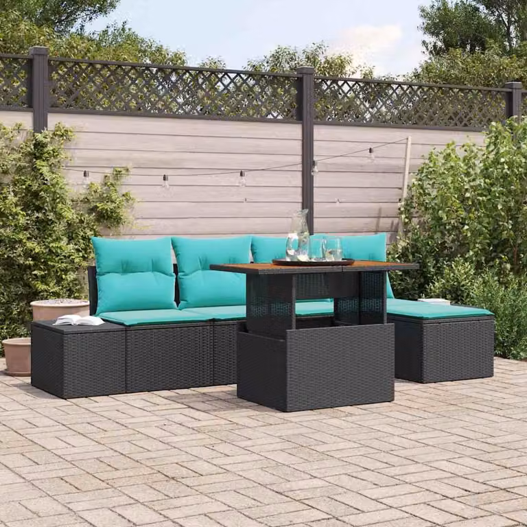 Maison Exclusive - Set da pranzo per esterno, 6 pezzi, nero e verde acqua