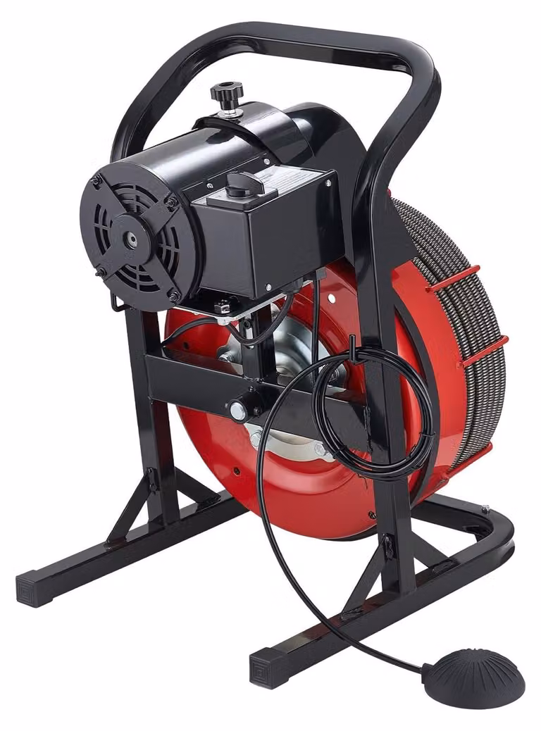 Macchina per la pulizia degli scarichi 23 m x 13 mm, sonda a spirale per fognature con avanzamento manuale, dotata di 4 lame e interruttore a pedale ad aria compressa, per tubi da 50 mm a 150 mm