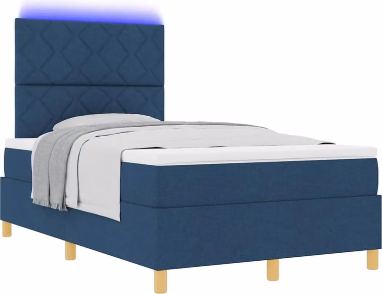 Letto a Sorgente LED con materasso Blu 120 x 200 cm Tessuto