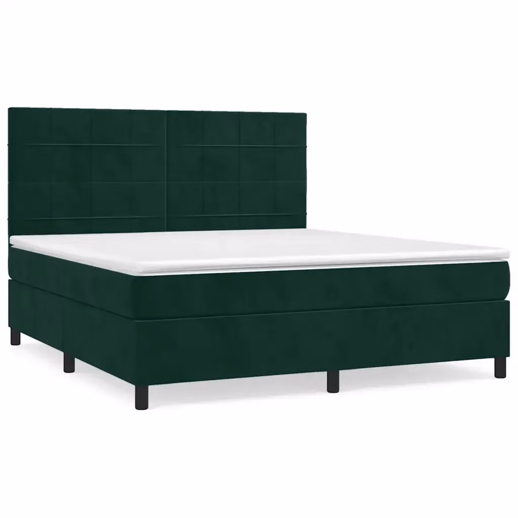 Letto Ibrido vidaXL con Giroletto a Molle e Materasso in Velluto Verde Scuro e Bianco L/P/H: 160 x 200 x 118 cm – 2