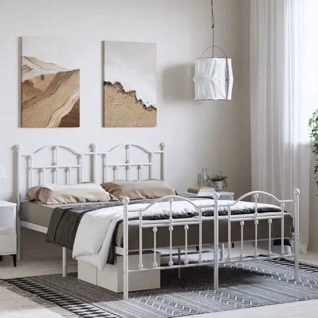 Letto con testiera e pediera in metallo bianco vidaXL L/P: 150 x 200 cm