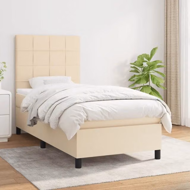 Letto Ibrido vidaXL con Giroletto a Molle e Materasso in Tessuto Beige e Bianco L/P/H: 203 x 80 x 128 cm