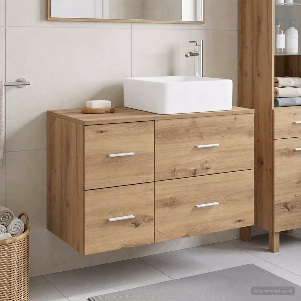Set di mobili da bagno moderni vidaXL composto da mobile lavabo e pensile in legno marrone opaco