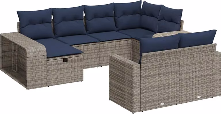Set Divano da Giardino 10 pz con Cuscini Grigio in Polyrattan