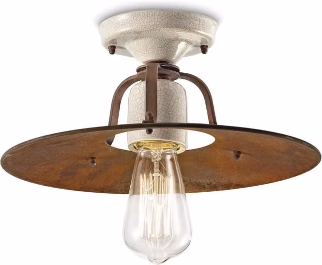 Plafoniera Vintage Grunge Ferro E Ceramica Craquele&apos 1 Luce E27 30Cm