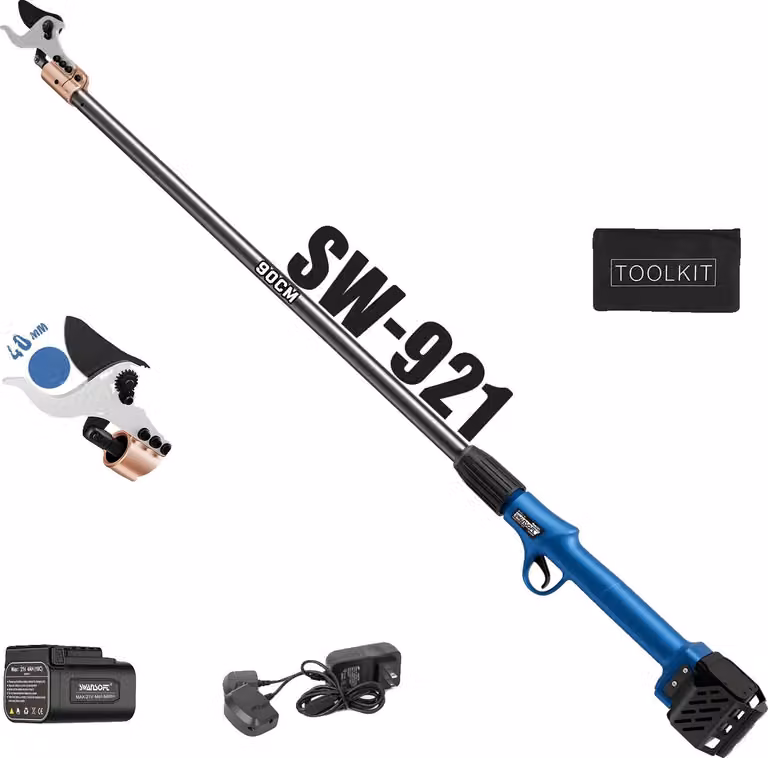 Potatore per alberi, lama in acciaio SK5, elettrico e a batteria, SW-921 0,9M, due batterie