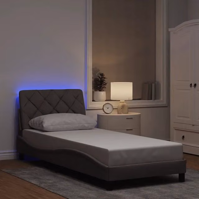 Giroletto con LED senza Materasso-Struttura Letto Tortora 90x200 cm Tessuto