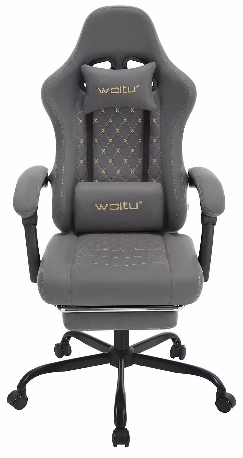 Sedia ergonomica per computer - Sedia da gaming - Rotatoria - Regolabile in altezza - Con braccioli - Con rotelle - Rivestimento in tessuto grigio-giallo