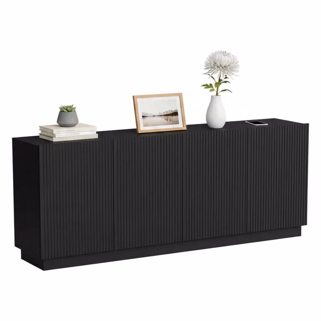 Madia DMORA Masainas, Credenza Moderna con 4 Ripiani, Nero, L: 200 cm, P: 40 cm, H: 78 cm – 2