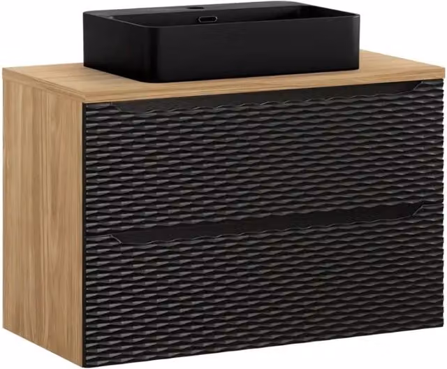 Set da bagno YOKA nero: mobile sottolavabo con cassetti 90cm + piano per lavabo + lavabo da appoggio nero