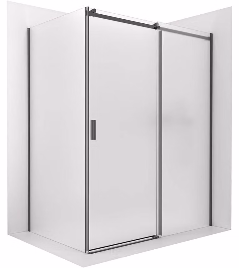 CERANO - Box doccia Santoro - lato destro - 6 mm - nero opaco, vetro smerigliato - 130x70 cm - scorrevole