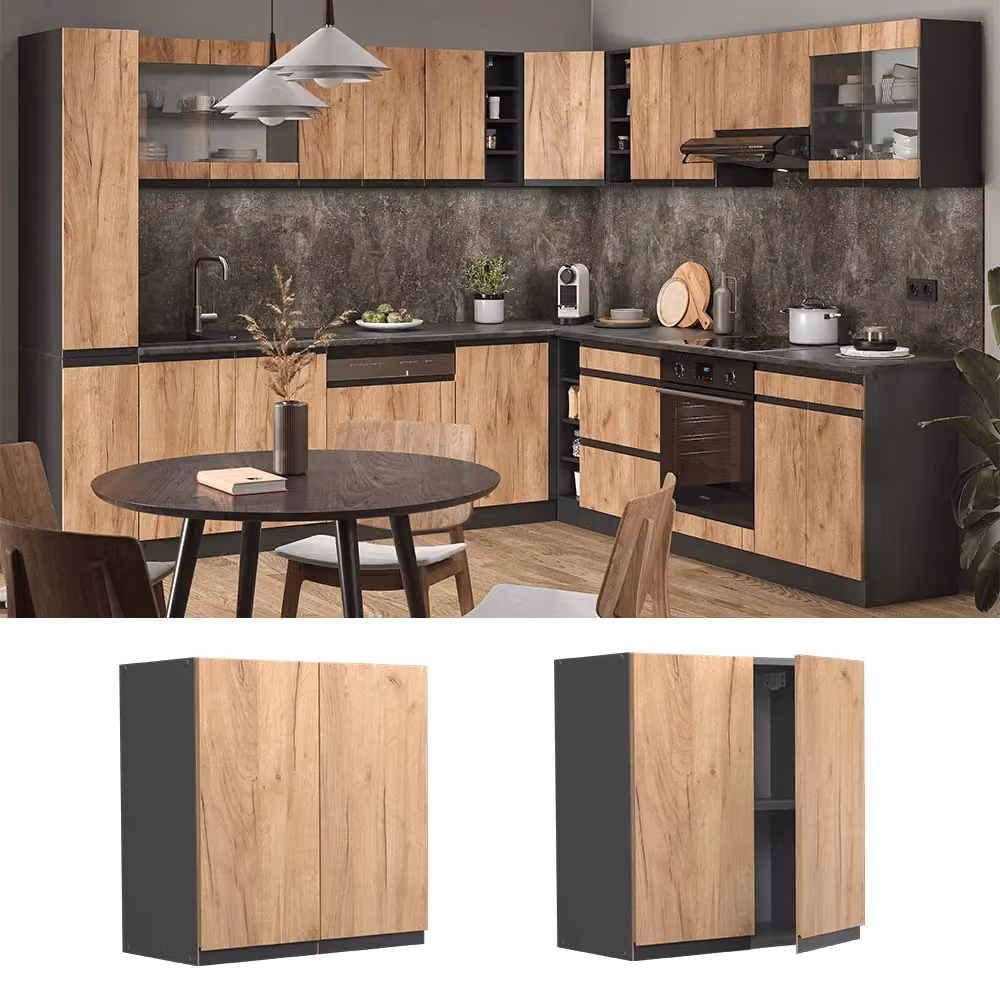 Pensile da cucina Vicco R-Line moderno con ante a battente, L: 60 cm, H: 31 cm, P: 15,27 cm, finitura opaca in legno antracite, beige o marrone – 2