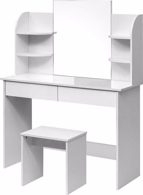 Comodino da bagno in legno con specchio e vano portaoggetti - Comodino da bagno, tavolino da trucco, scrivania - 108x40x76 cm - Bianco