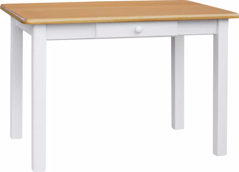 Tavolo bianco con cassetto in legno di pino massiccio con piano in colore ontano 100 x 60 cm