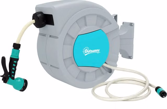 Avvolgitubo Automatico Outsunny da Parete e Portatile, Grigio, Lunghezza 25+2 m – 1