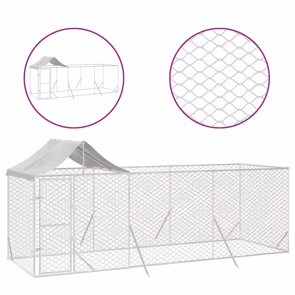 Cuccia Cani da Esterno Tetto Argento 6x2x2,5 m Acciaio Zincato
