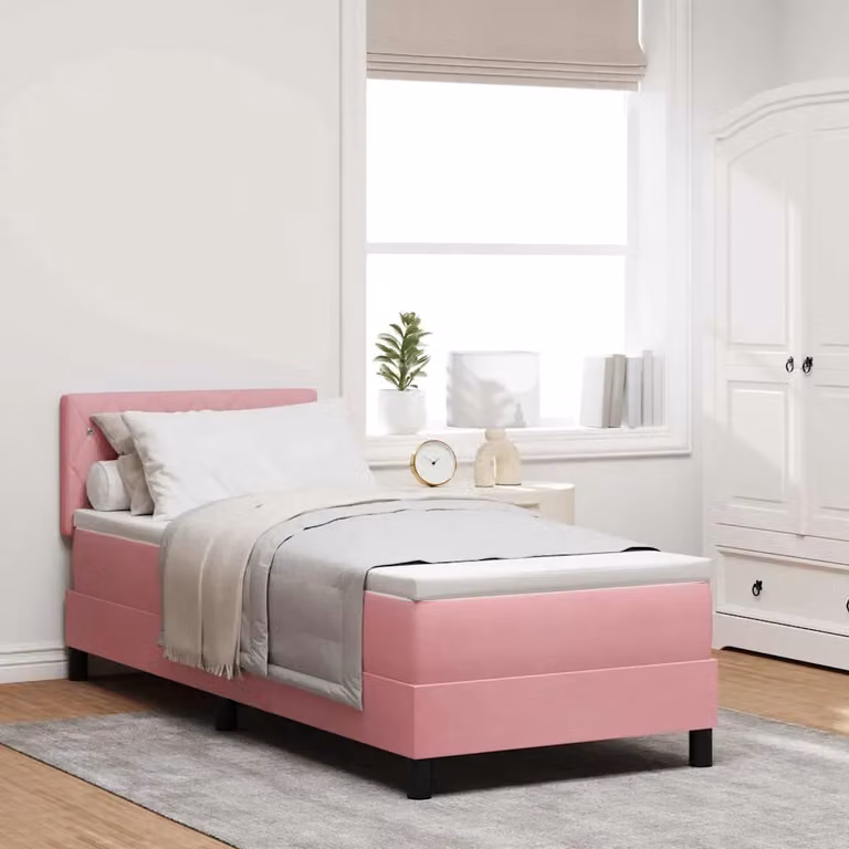 Letto a molla con illuminazione LED vidaXL in velluto rosa L 80 x P 200 cm