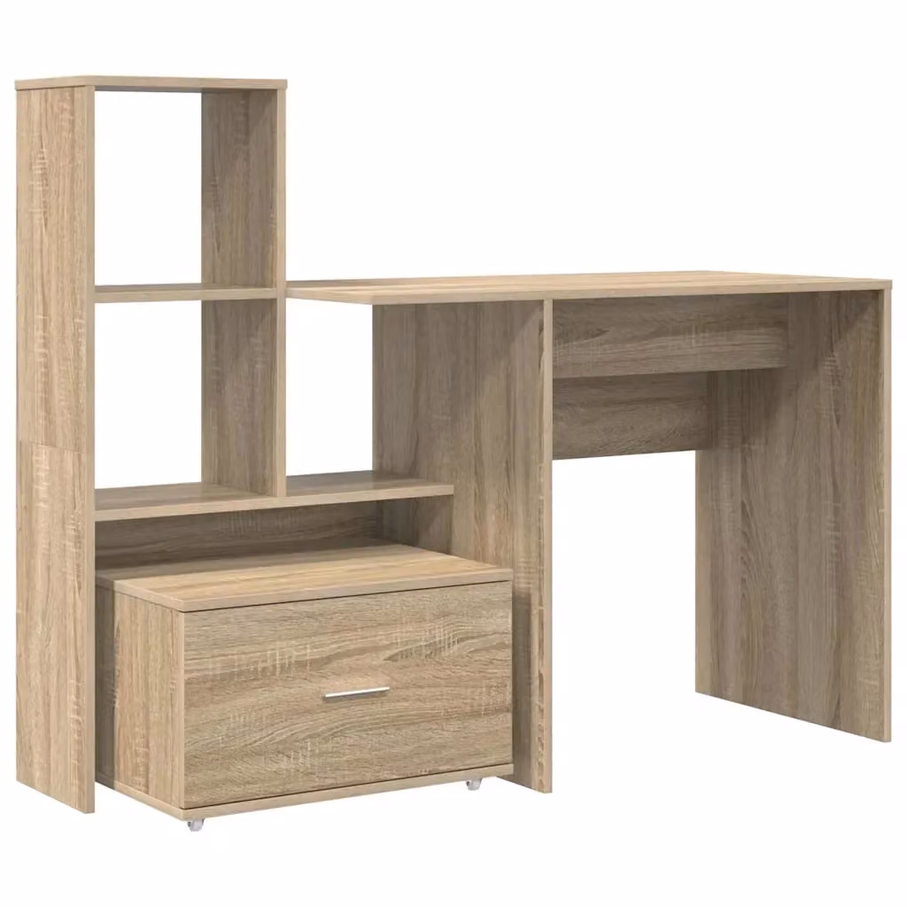 Scrivania vidaXL in legno MDF laminato rovere, colore beige e marrone, L: 131,5 cm, P: 50 cm, H: 75 cm – 2