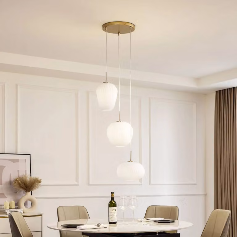 Lampada a sospensione in vetro Quinara Lucande, dimmerabile, Bianco / Opale, Soggiorno / Sala da pranzo, Vetro, Lampada a sospensione