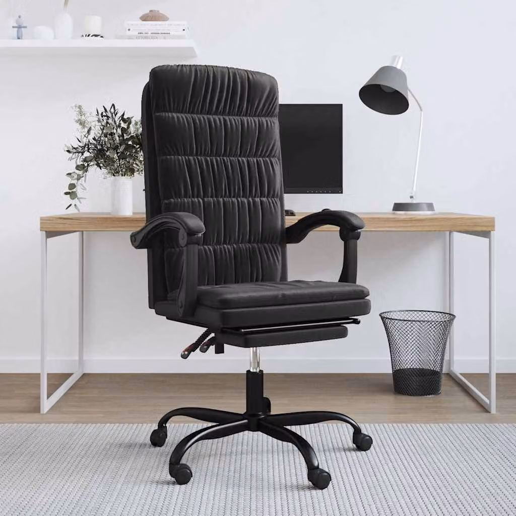 vidaXL Poltrona da Ufficio Executive in Velluto Nero con Braccioli e Ruote, Girevole 360 Gradi