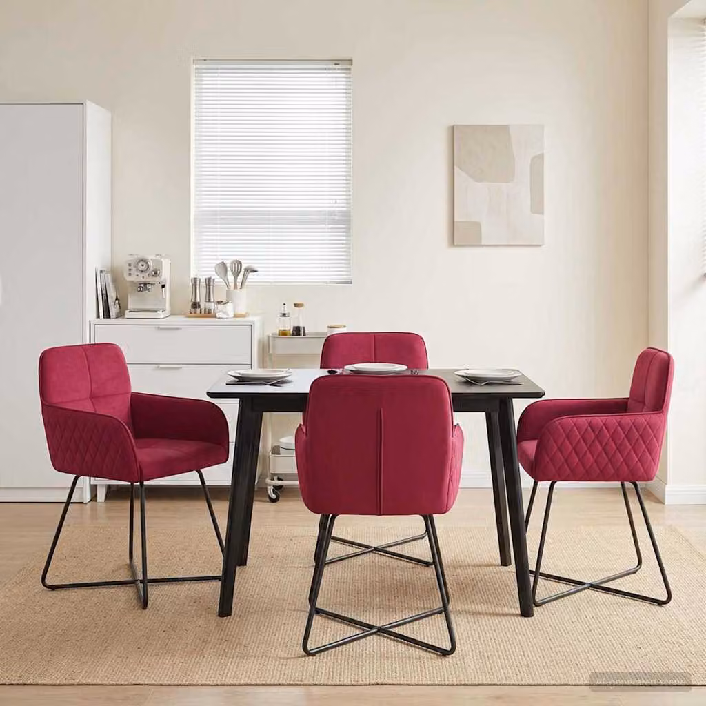 Set di 4 sedie da pranzo vidaXL in velluto rosso con struttura in metallo, L: 59 cm, P: 56,5 cm, H: 86 cm