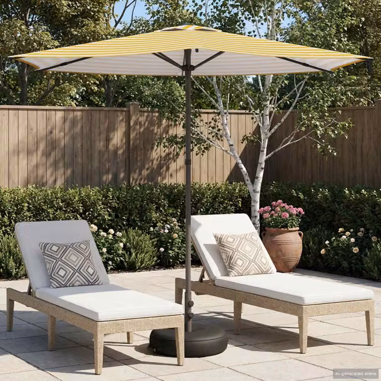 Ombrello da giardino rettangolare vidaXL in poliestere e acciaio, bianco e giallo, 2,7 x 2,7 m