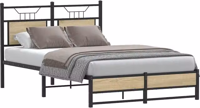 Letto matrimoniale con struttura in metallo e legno color rovere e marrone L/P/H: 120 x 200 x 91.5 cm