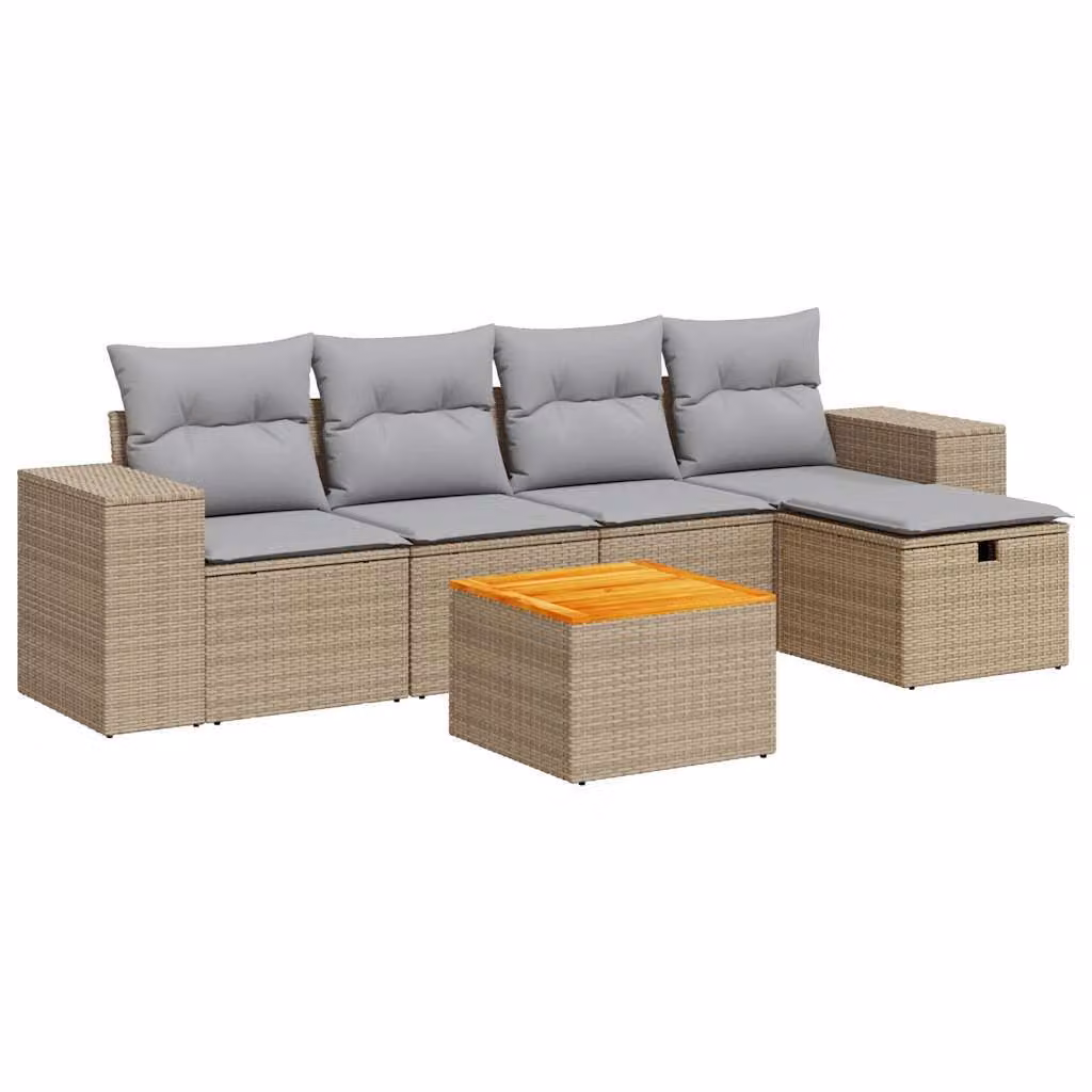 Set Divano da Giardino 6 pz con Cuscini Beige in Polyrattan
