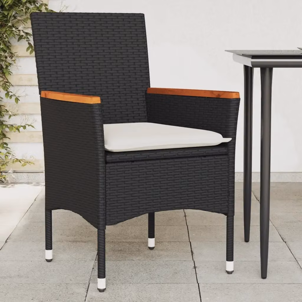Set di 2 sedie da giardino moderne in legno di acacia con cuscini in tessuto resistente ai raggi UV e braccioli – 2