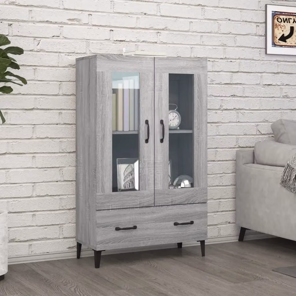 Credenza moderna in legno multistrato Grigio Sonoma con dettagli in vetro, L 70 cm x P 31 cm x H 115 cm – 2