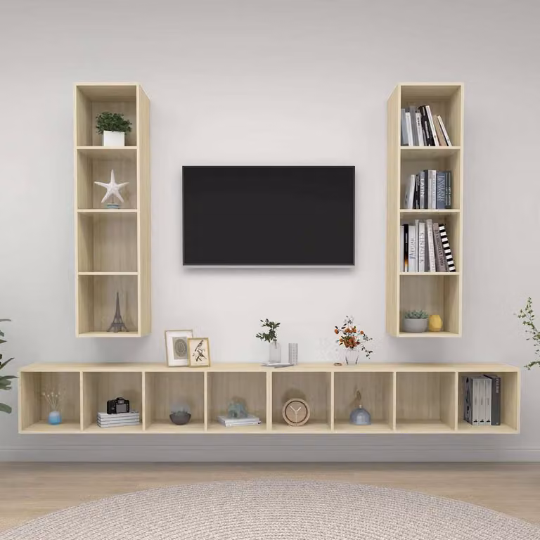 Mobile TV a parete vidaXL in legno multistrato e MDF, colore Rovere Sonoma, stile moderno