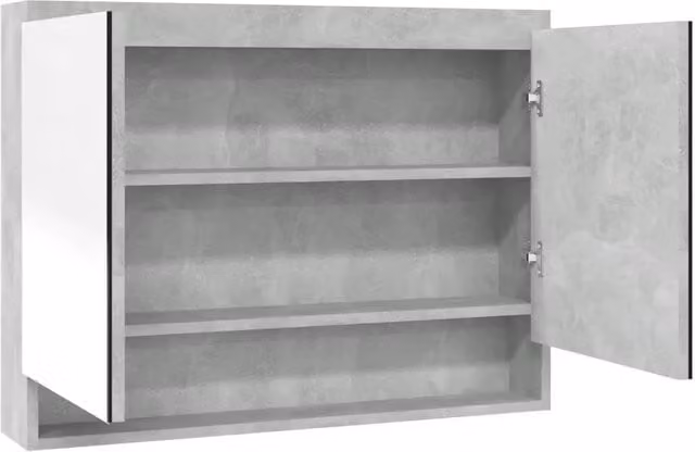 Armadietto da bagno moderno con specchio e ripiani interni in MDF e vetro, colore grigio, L: 80 cm, P: 15 cm, H: 60 cm – 1