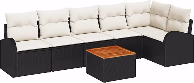 Set Divano da Giardino 7 pcs Nero e Crema polyrattan