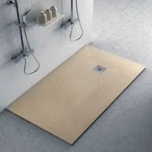 Piatto doccia rettangolare Karen in resina minerale beige effetto pietra L: 140 cm, P: 80 cm