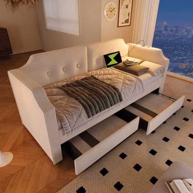 letto imbottito velluto beige 90 x 200 cm
