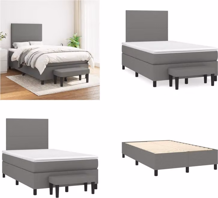 vidaXL Letto boxspring con materasso in tessuto grigio scuro 120x200 cm - Letto boxspring - Boxspringbetten - Bett - Schlafzimmermöbel