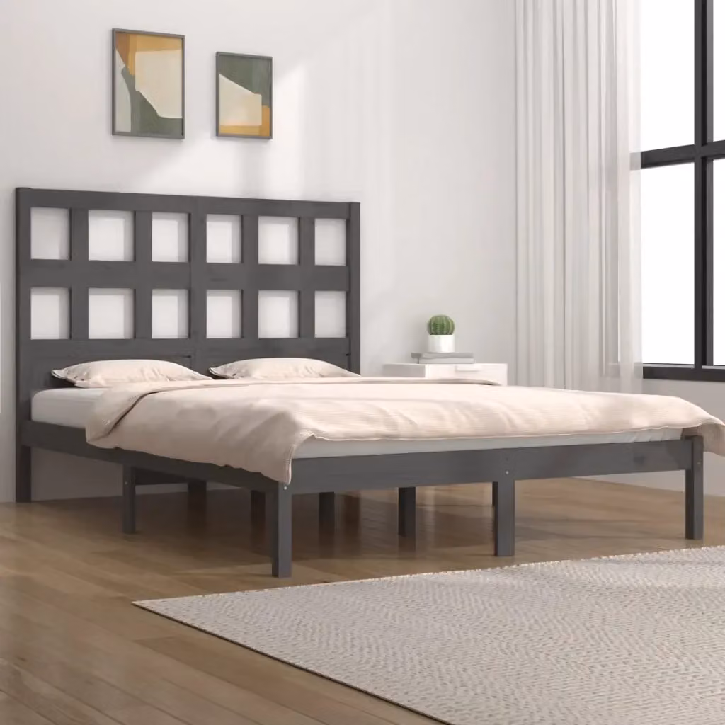 Letto matrimoniale in legno massello di pino grigio stile rustico L/P: 200 x 200 cm – 2