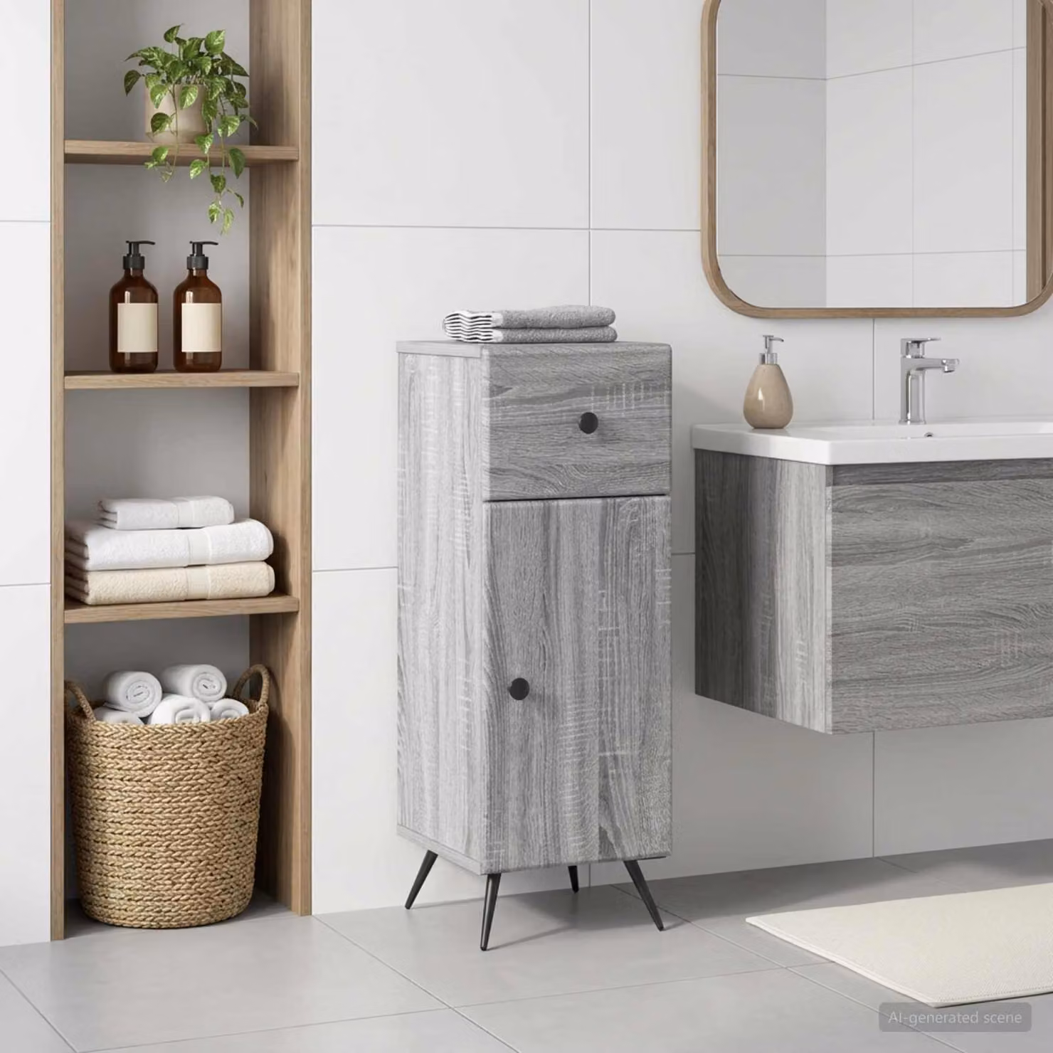 Mobiletto da bagno moderno vidaXL BREDA Sonoma grigio, L/P/H: 30 x 31 x 80 cm