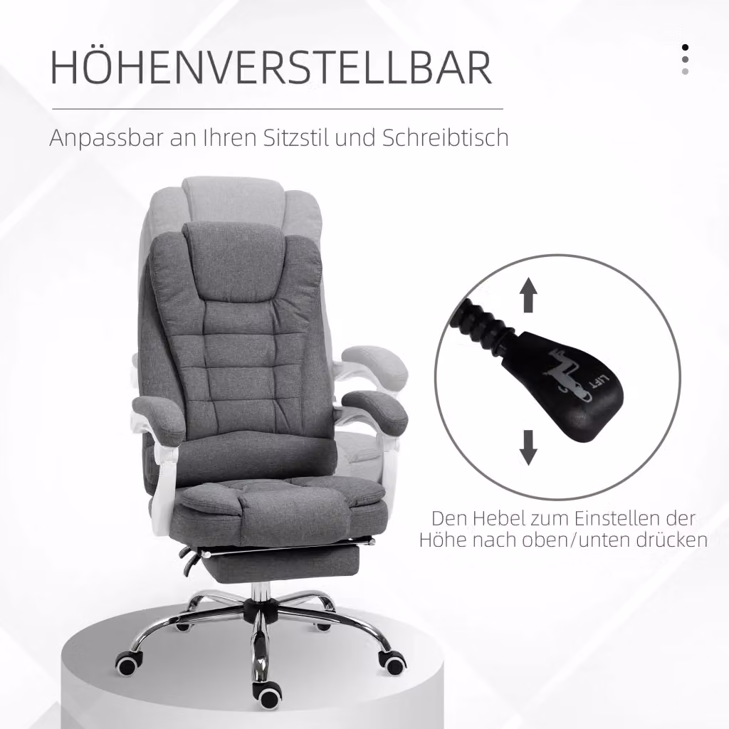 Sedia da ufficio girevole REDOM in tessuto grigio con poggiapiedi e braccioli, Altezza: 118 cm – 2