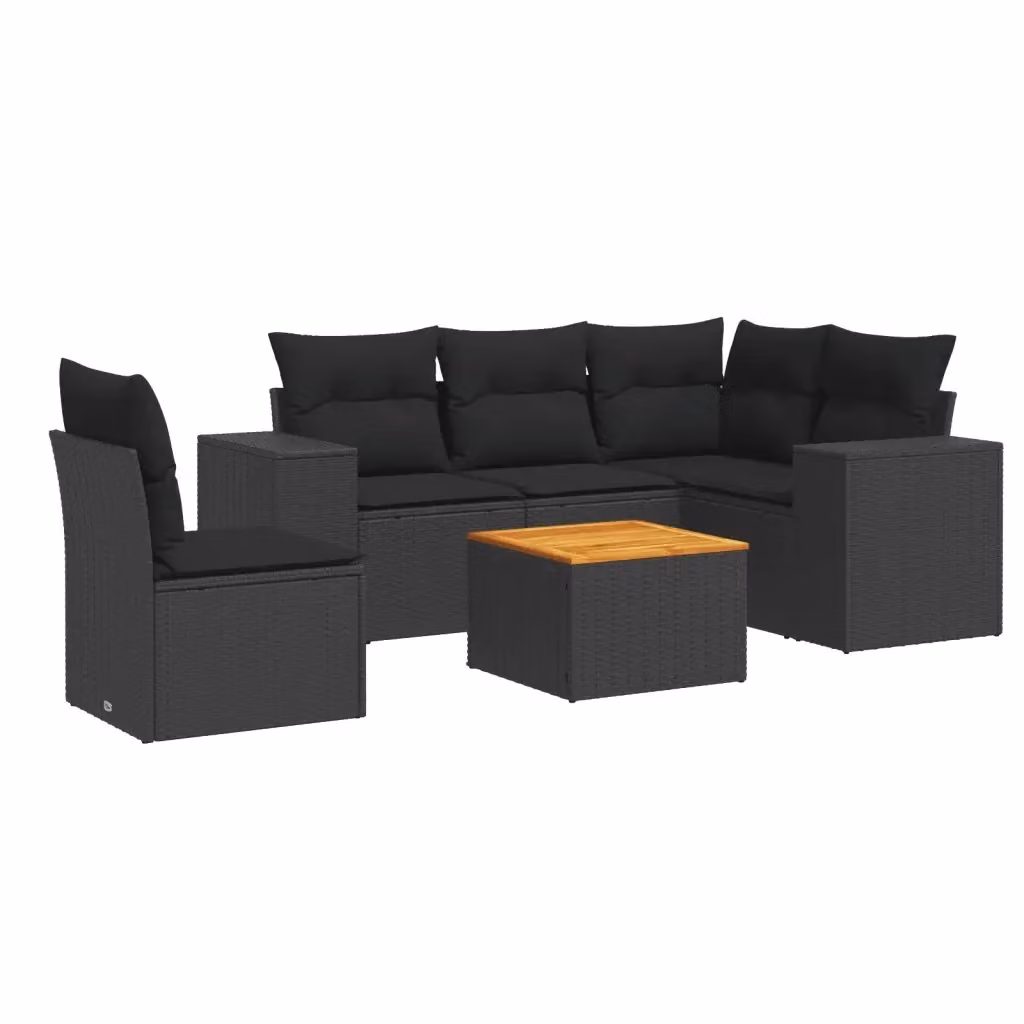 Set Divano da Giardino 6 pz vidaXL in Polyrattan Nero con Cuscini e Tavolino da Esterno a Forma di L – 2