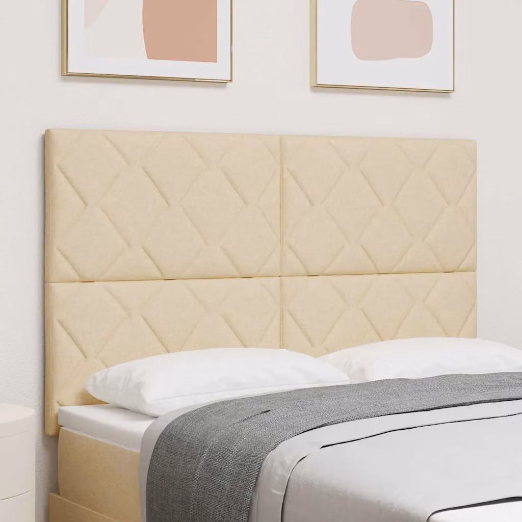 Testiera per letto moderna vidaXL in tessuto beige con struttura in legno e pannello imbottito, L: 144 cm