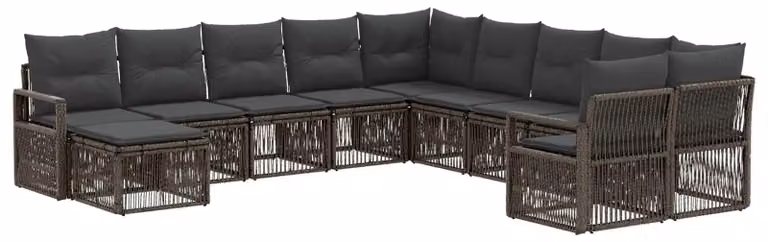 Set da giardino composto da 11 pezzi, colore grigio, realizzato in rattan sintetico