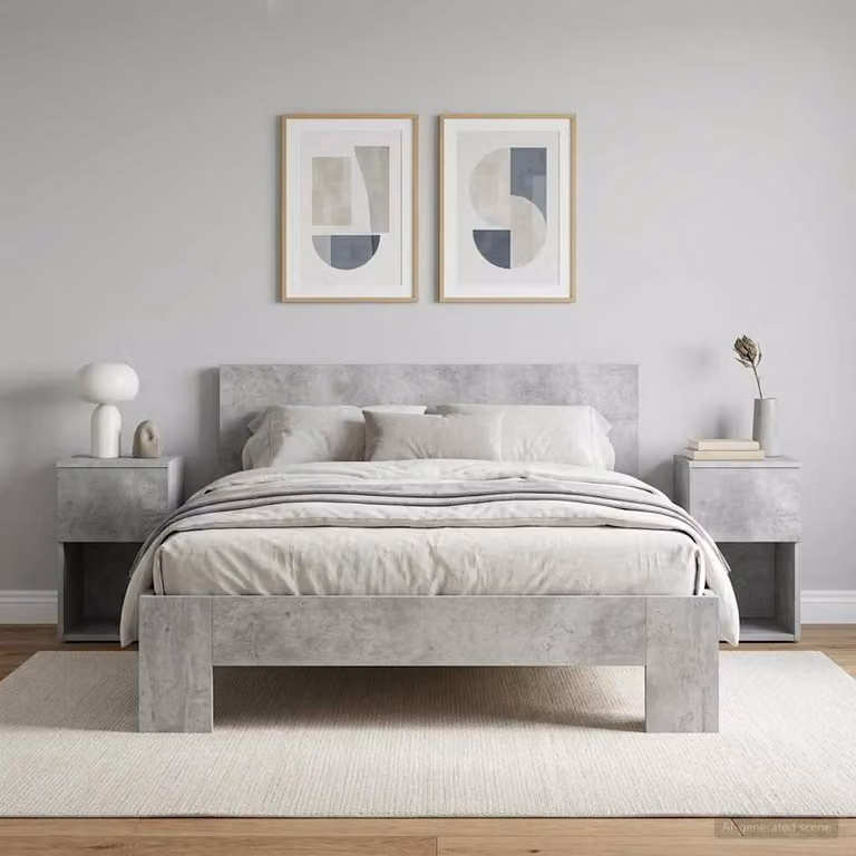 Set di 2 armadietti per letto vidaXL in stile moderno, colore grigio cemento, L 29 x P 31,5 x H 49 cm