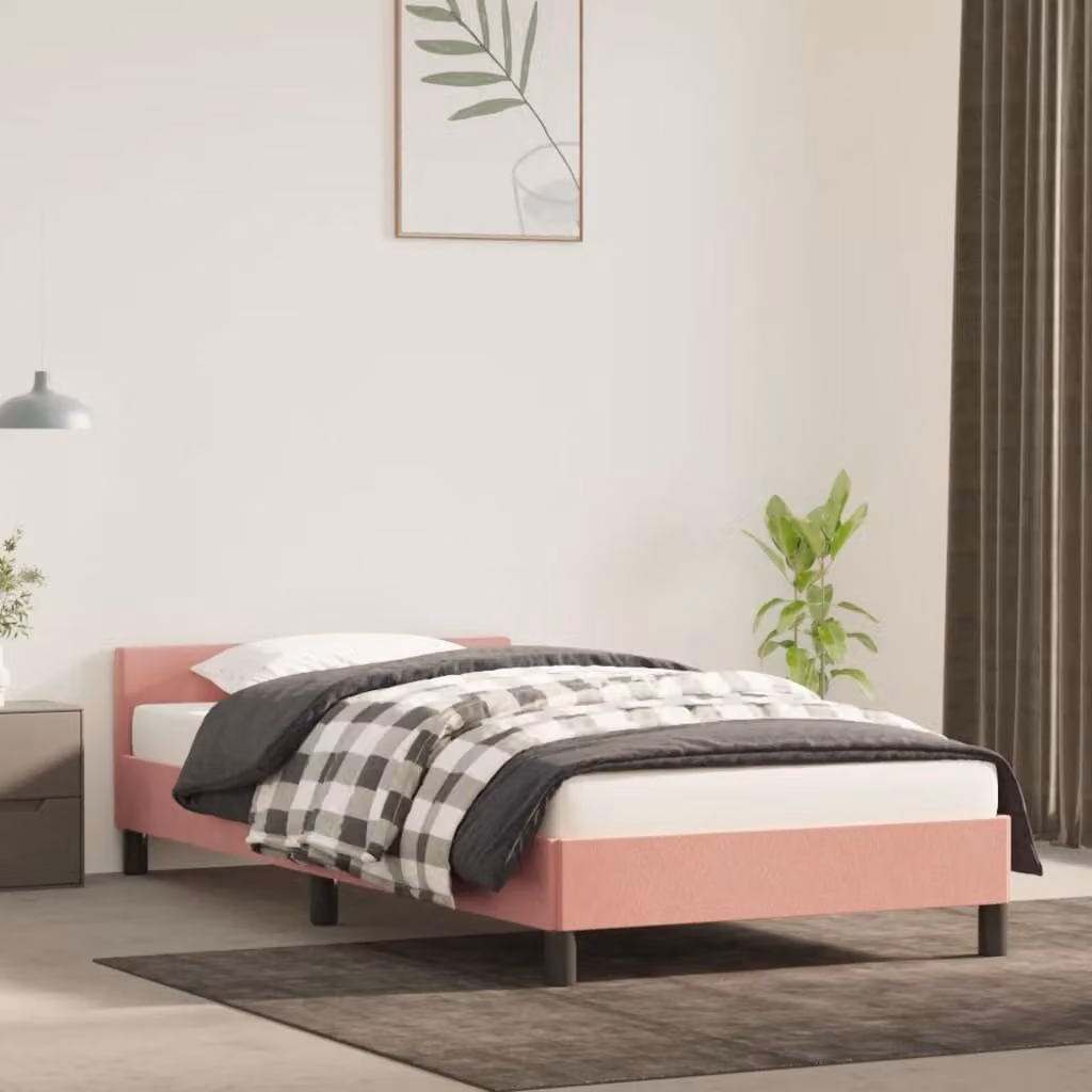 The Living Store Struttura letto con testiera rosa 80x200 cm in velluto