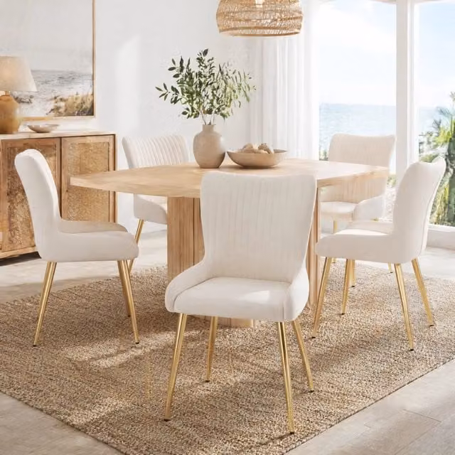 Set di 2 sedie da pranzo in velluto con gambe in metallo dorato; beige