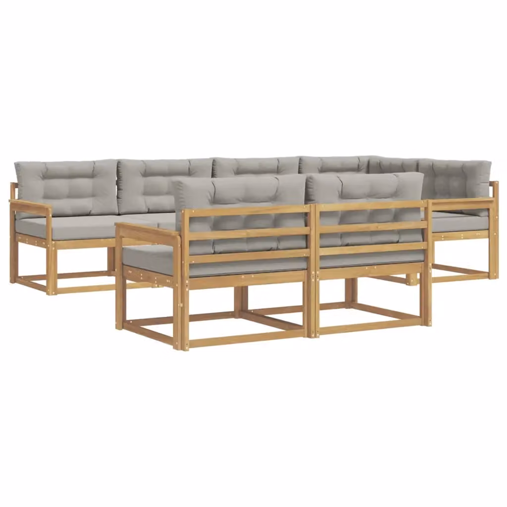 Set di divani da esterno a L vidaXL in legno di acacia con cuscini bianchi e grigi – 2