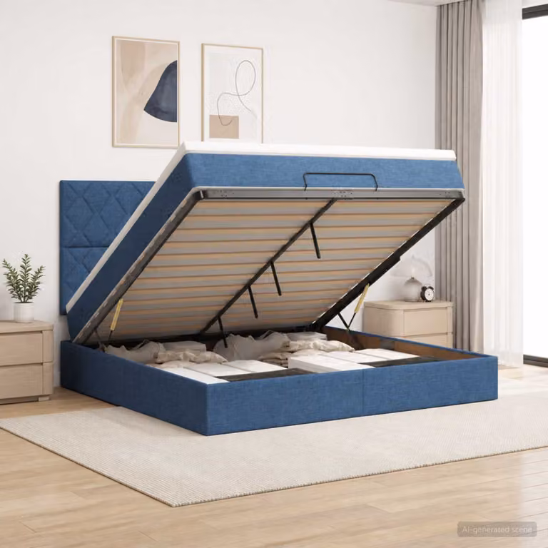 Letto Ottomano vidaXL con Materasso Ibrido e Illuminazione LED Blu, L/P/H: 180 x 200 x 88 cm