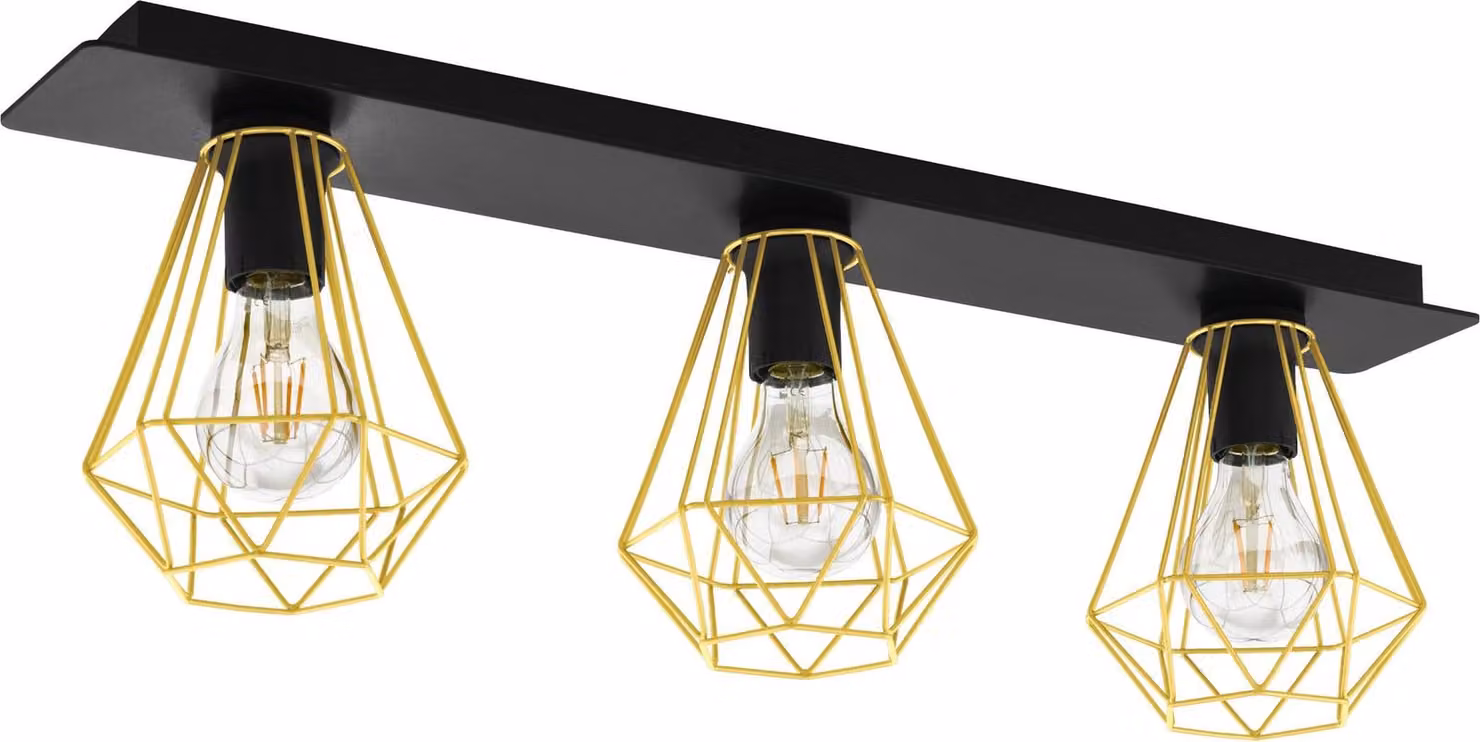 EGLO Tarbes 2, 3 lampadine, E27, IP20, nero, ottone