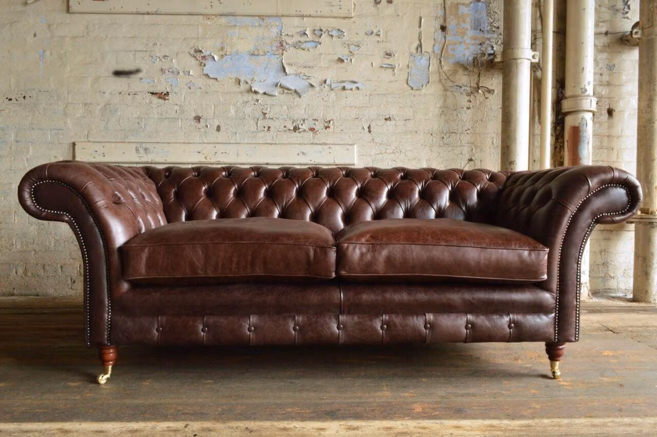 Design Chesterfield Sofagarnitur 3-Sitzer Leder Couch Braun Polster Sofas Sofa