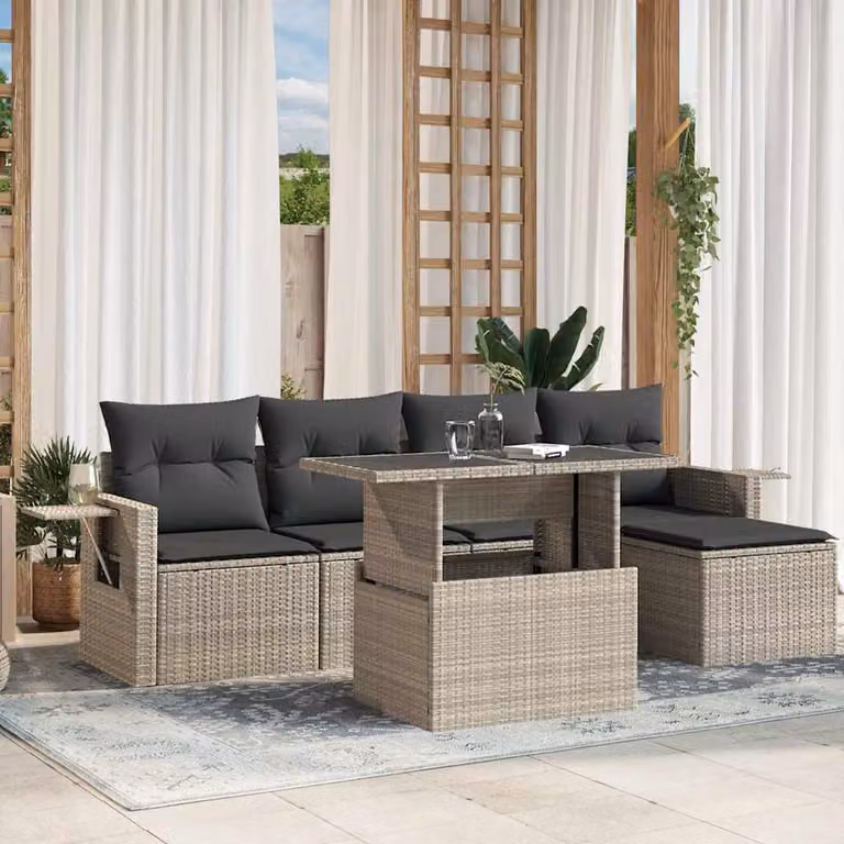vidaXL Set Divano da Giardino 6pz in Polyrattan con Cuscini Antracite e Grigio